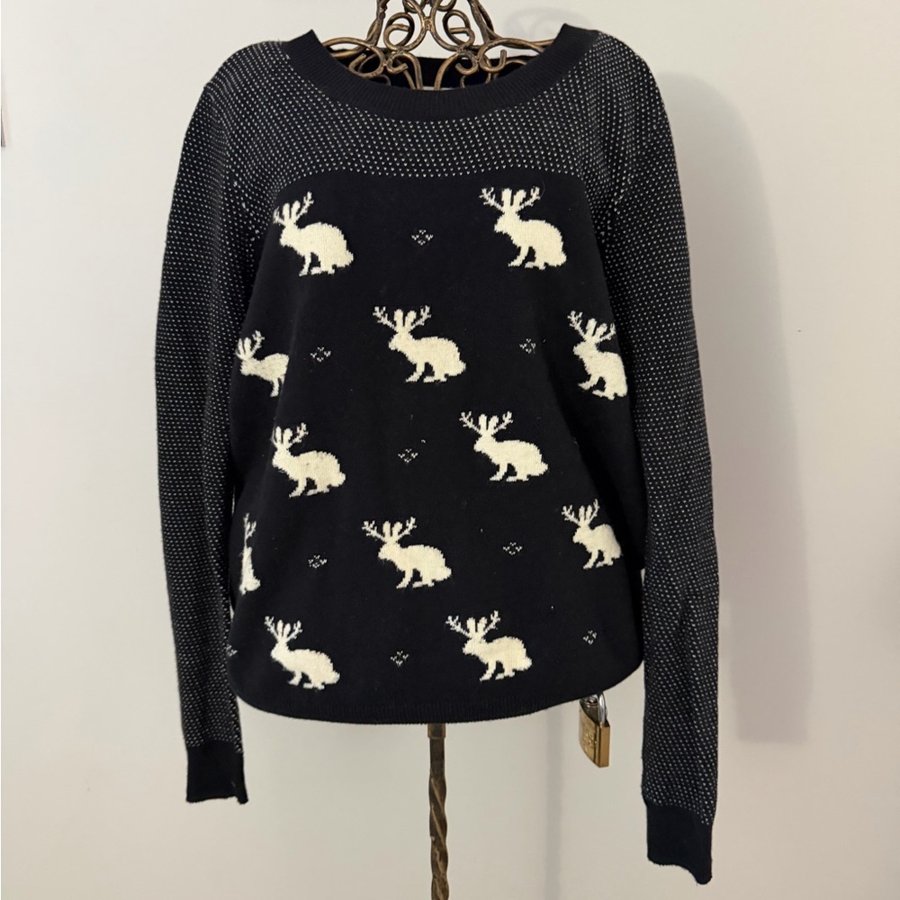 Madewell Black and Cream Reindeer Sweater